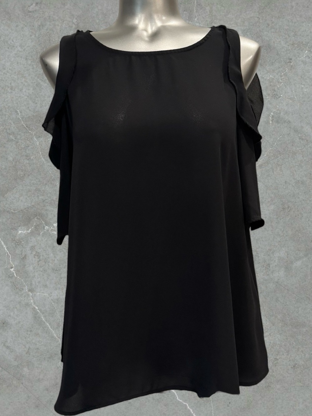 Free | Black Cold-Shoulder Blouse with Flutter Sleeves
